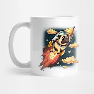 pug flying into space with a rocket Mug